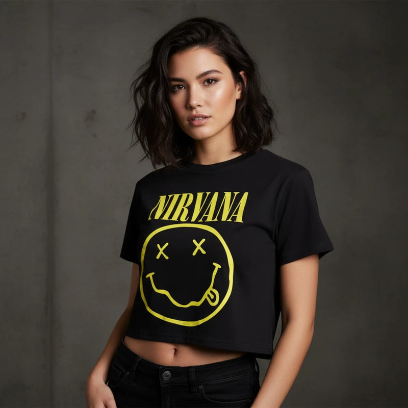 Nirvana - Yellow Happy Face Top Crop Top