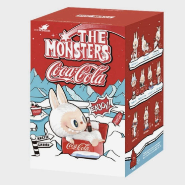 POP MART THE MONSTERS Coca-Cola Series Blind Box red packaging featuring Labubu Coca-Cola themed collectible figures
